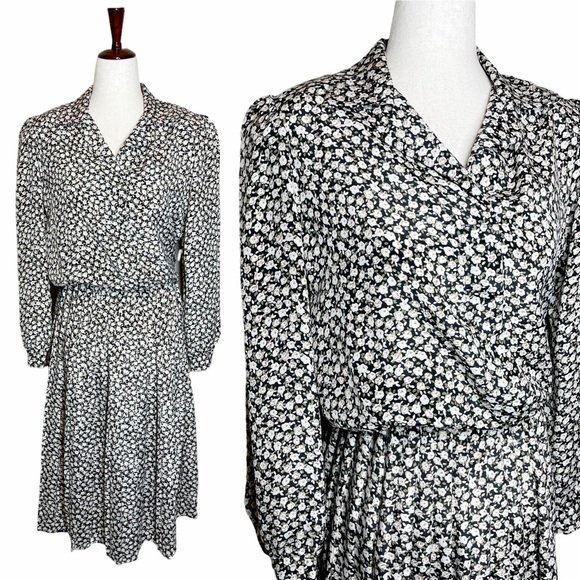 Vintage Dresses & Skirts - Vintage 80s Floral Faux Wrap Secretary Dress
